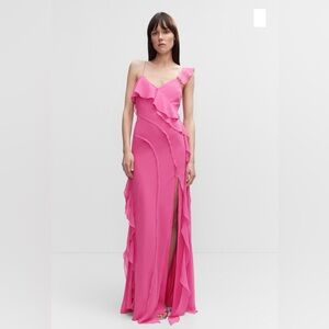 Mango Selection Fuchsia Ruffle Maxi Dress Formal Evening Gown Pink XL